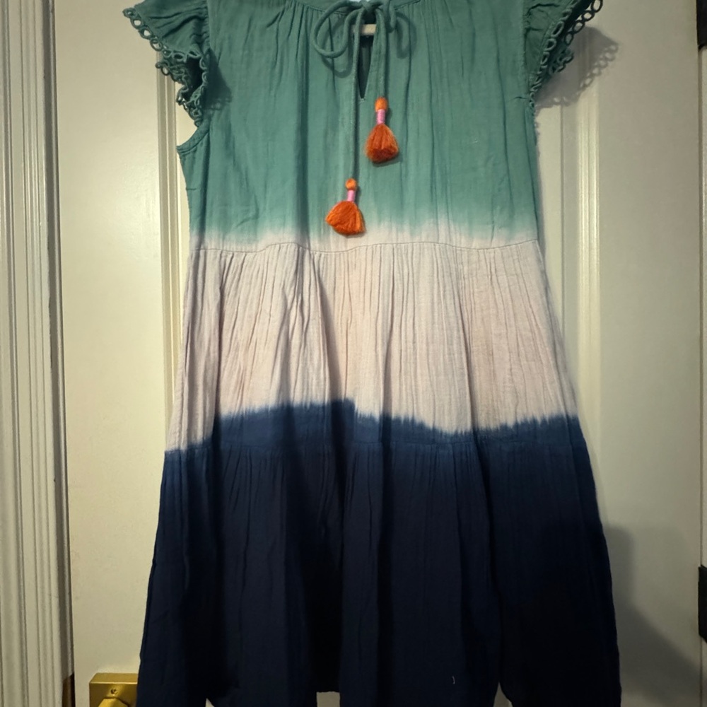 THML Green and Blue Sundress with Flutter Sleeves